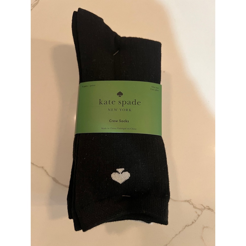 Kate Spade New York Womens 6 Pair Crew Socks Set Black White Grey One Size